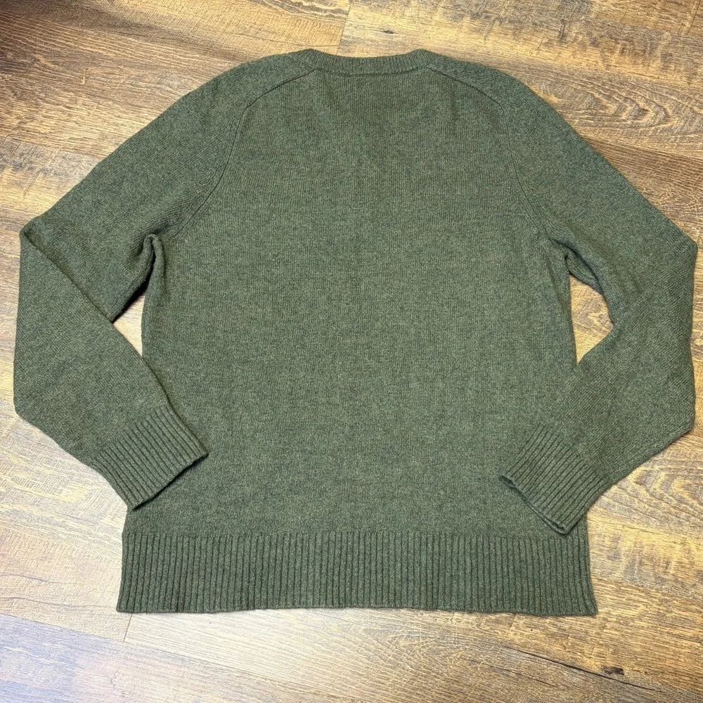 J Crew Lambswool Blend Henley Sweater Mens Large Green Knit Preppy Casual Button